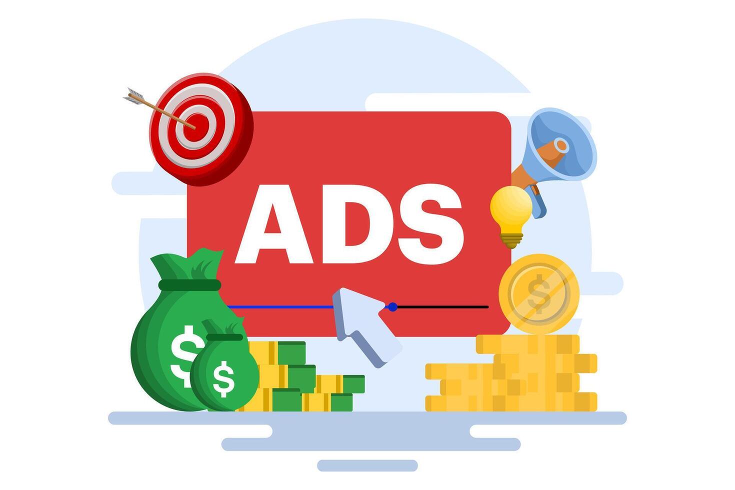 concept of pay per click ppc paid advertising campaign displays ads on websites that generate revenue for publishers advertising or advertising promoting a brand to an audience internet vector